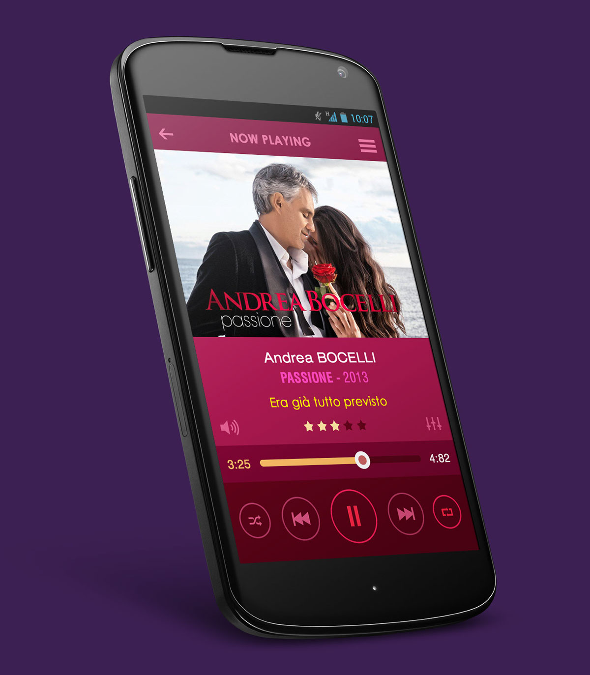 Music Player android flat mobile app Interface colors romantic Classic music app