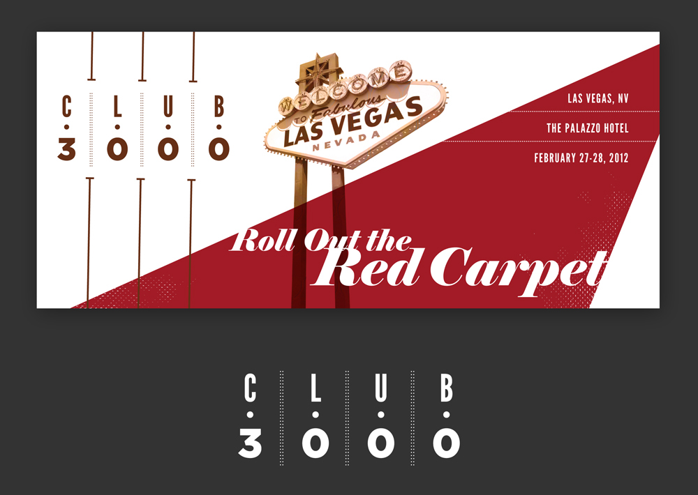 Promotional  Las Vegas sales meeting mailer Website red gold card Retro 70's type nevada diagonal