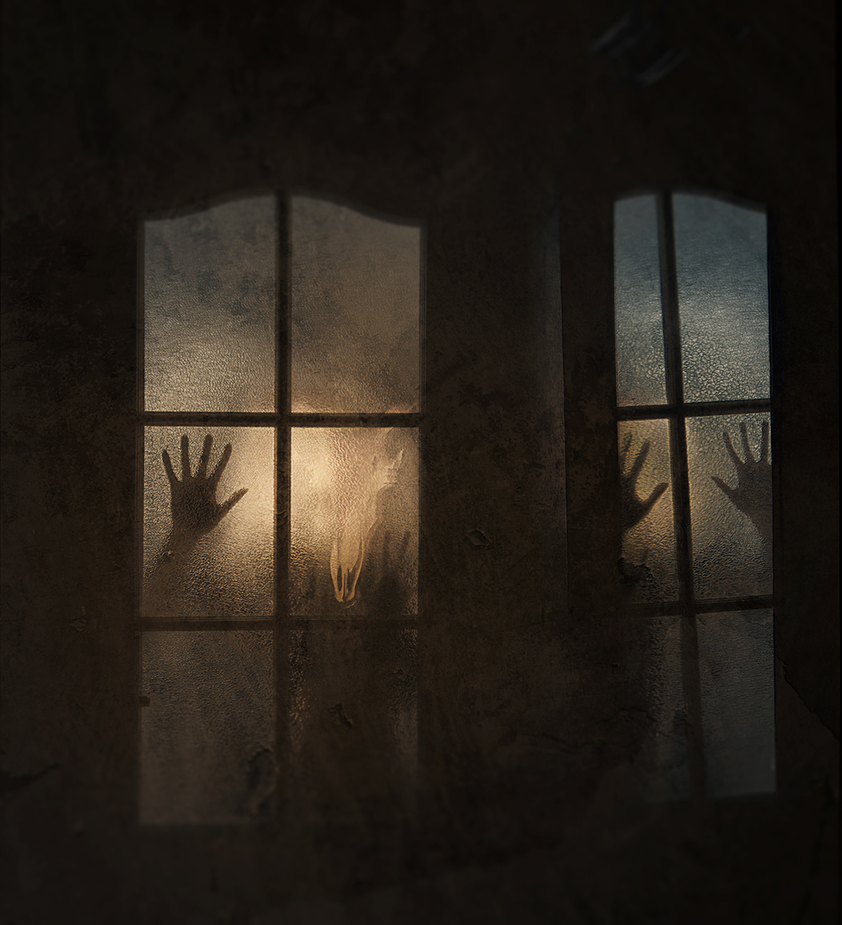 dark vintage long exposure hands artistic conceptual eerie ghostly haunting darkness texture Window light mirror