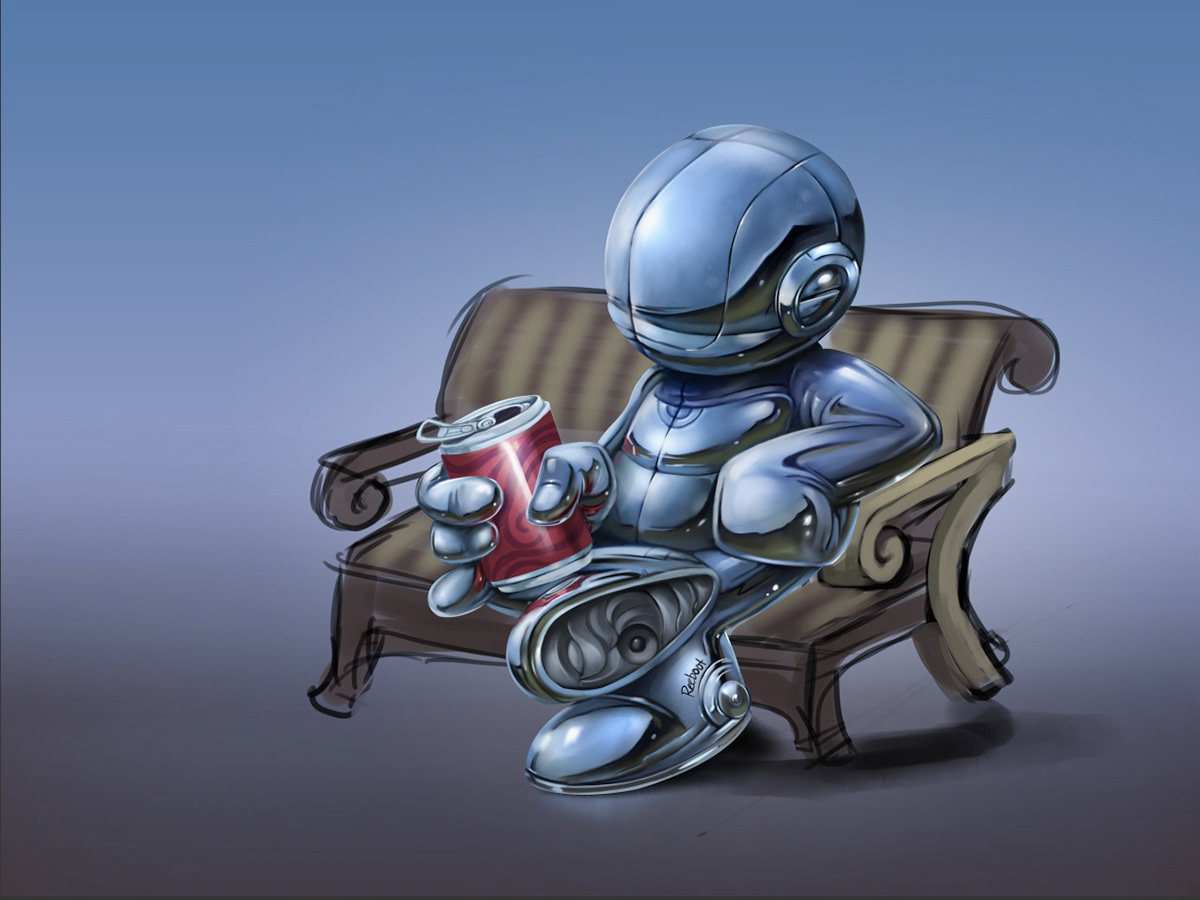 robot chrome metallic steel soda can sit chair musical note corcheas Fun reflective sorayama style silbando aladecuervo