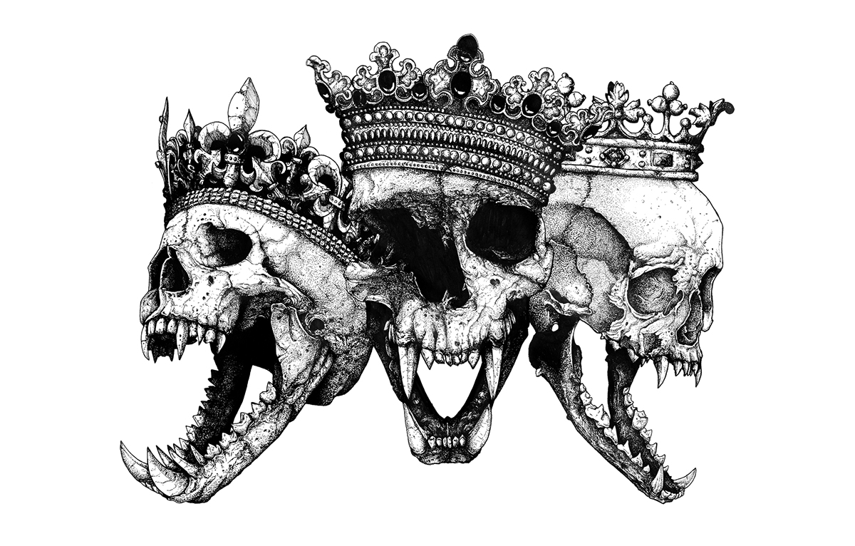 skull dotwork vampire bones blackandwhite animals kings crown