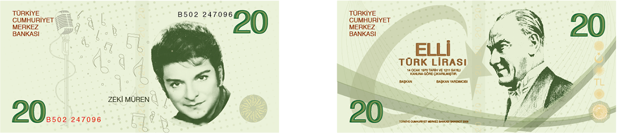 Turkish Lira currency design money adile naşit sabahattin ali zeki müren türkanşoray sabihag nazımhikmet