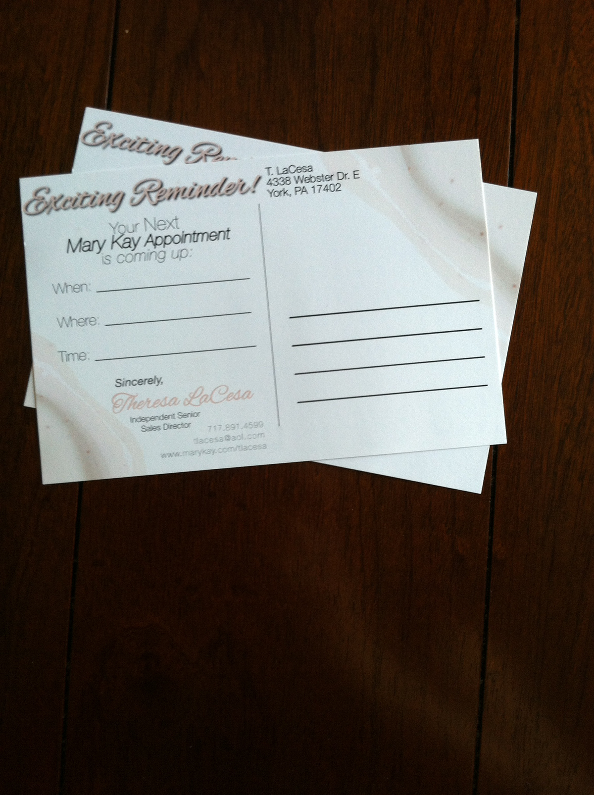 print postcard Appointment Reminder double sided Mary Kay direct sales