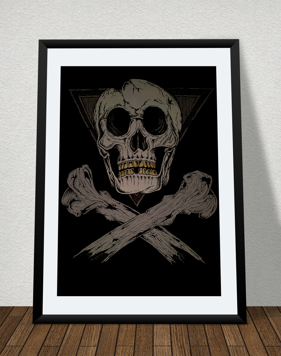 skull bones cross Crossbones pen ink poster tshirt design