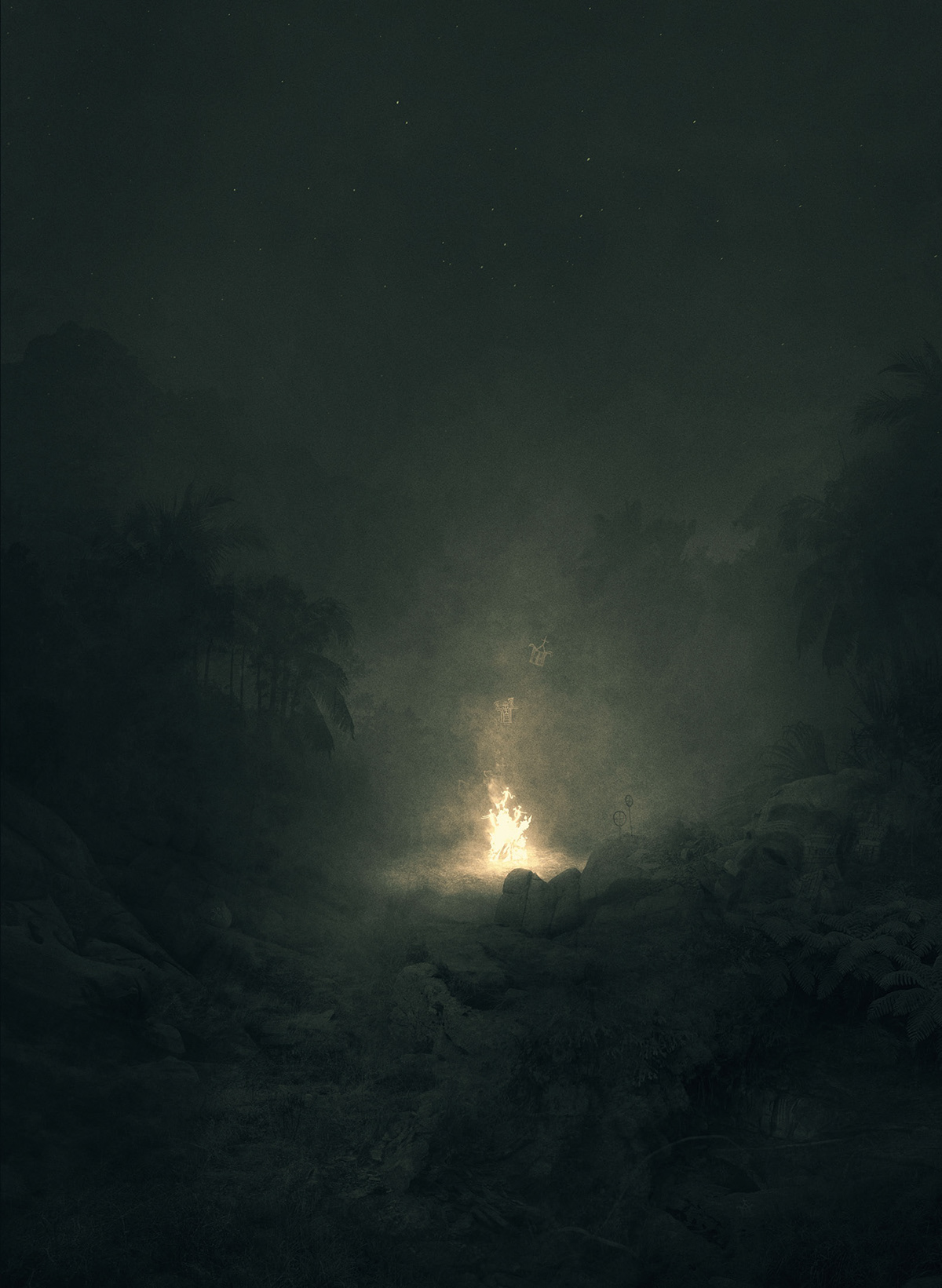fire wisdom Digital Art  digital illustration dark light environment scenery jungle surreal