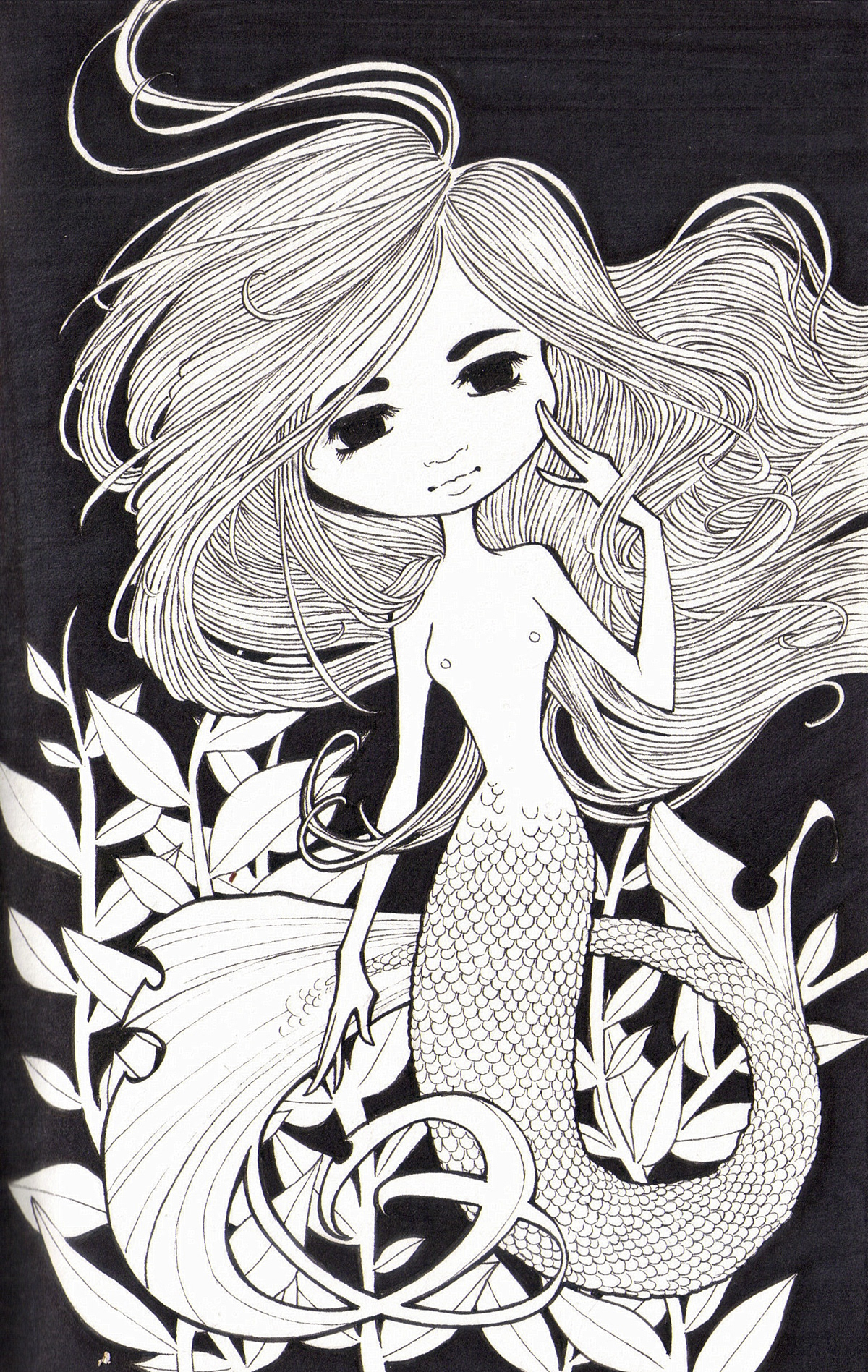 ink sketchbook duck mermaid Princess Peach water