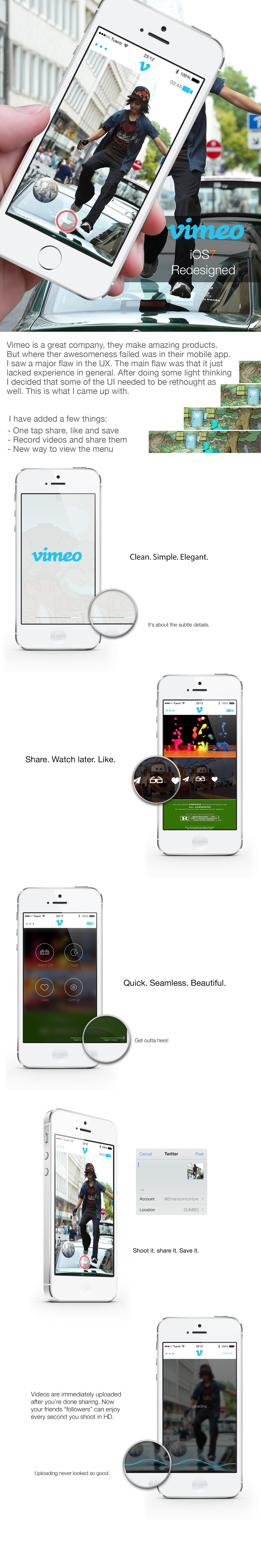 vimeo design redesign apps ios7 new awesome cool flat nomore iphone apple curated videos