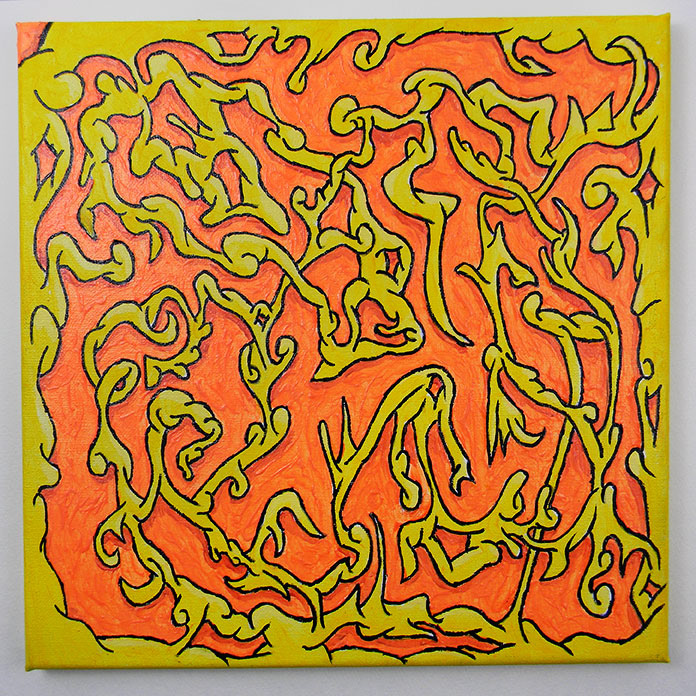acrylic abstract Expressionism flowing orange yellow