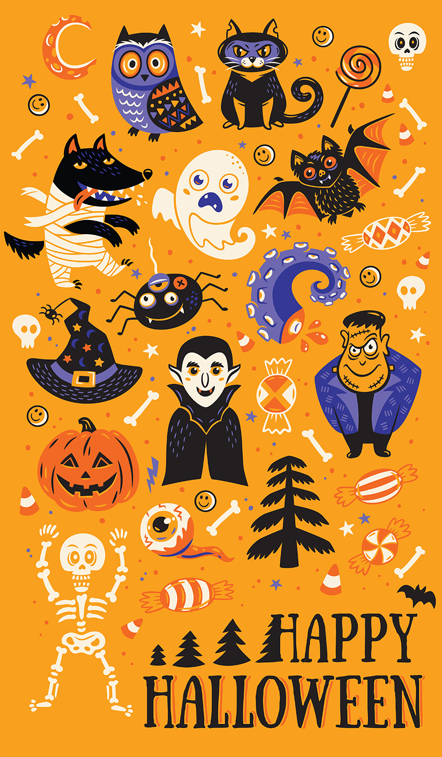 Halloween cartoon Character vector pattern ILLUSTRATION  pumpkin ghost kid Holiday