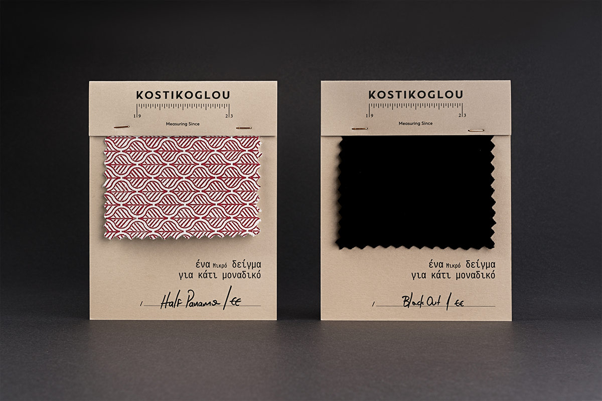 kostikoglou shop branding  identity gold foil bag fabric