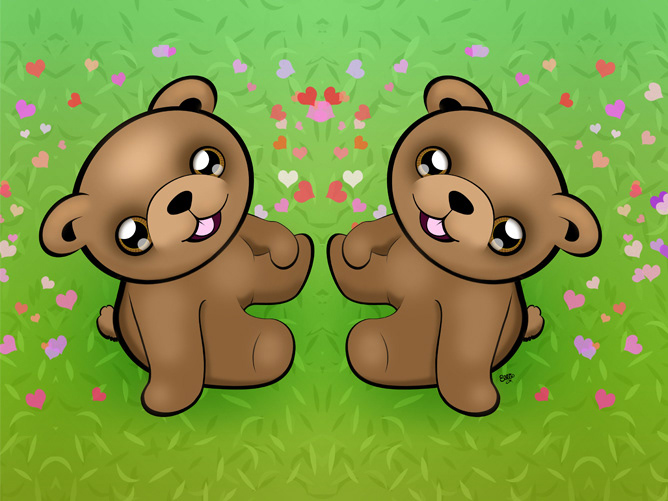 Cute, Funny Cartoon Art of Twin Bear Cubs by Ellie.