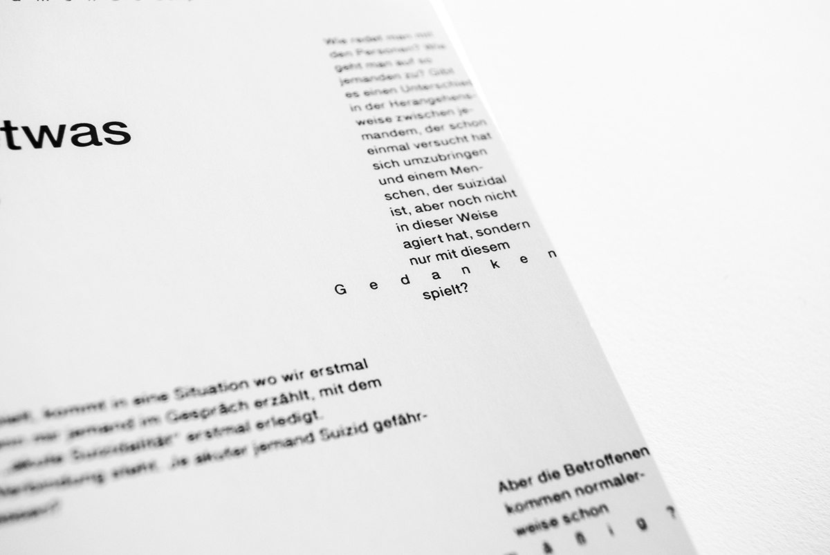 design type text font blackwhite suicide year2014 Bavaria munich book print documentation interview