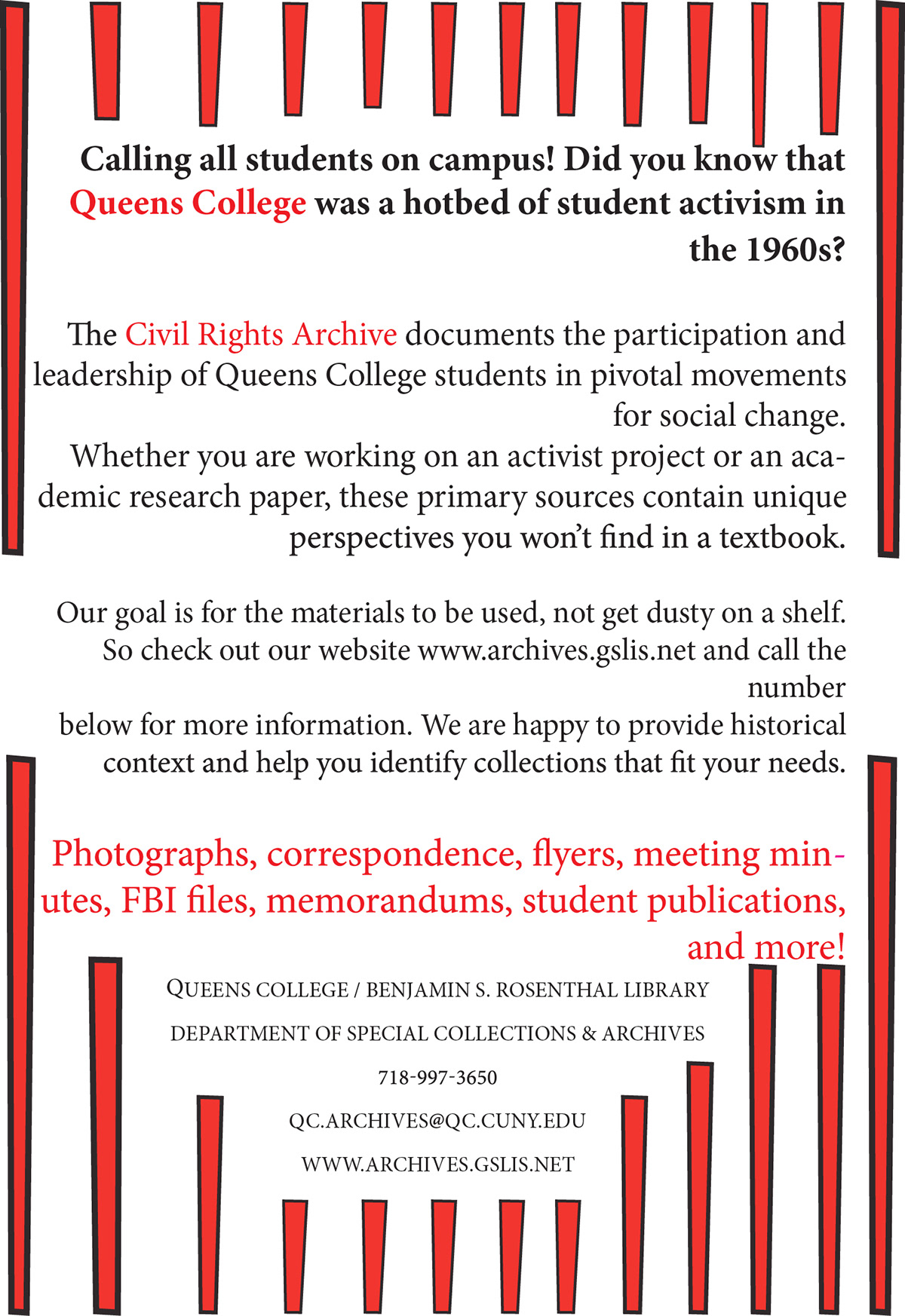 queens college protest Archive poster flyer civilrights Archive