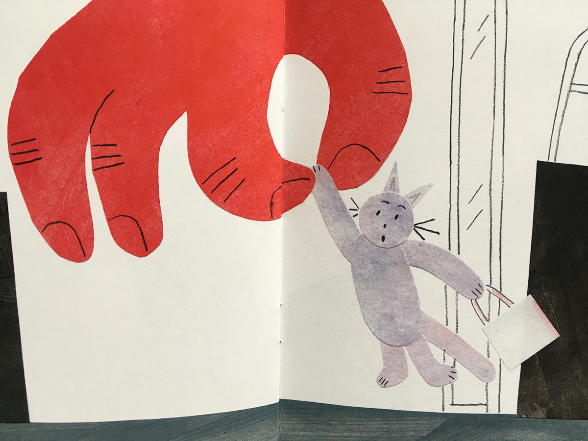 Cat CHILDREN STORY collage illustration jeunesse illustratrice jeunesse livre d'enfant pencils Picture book security guard silent book