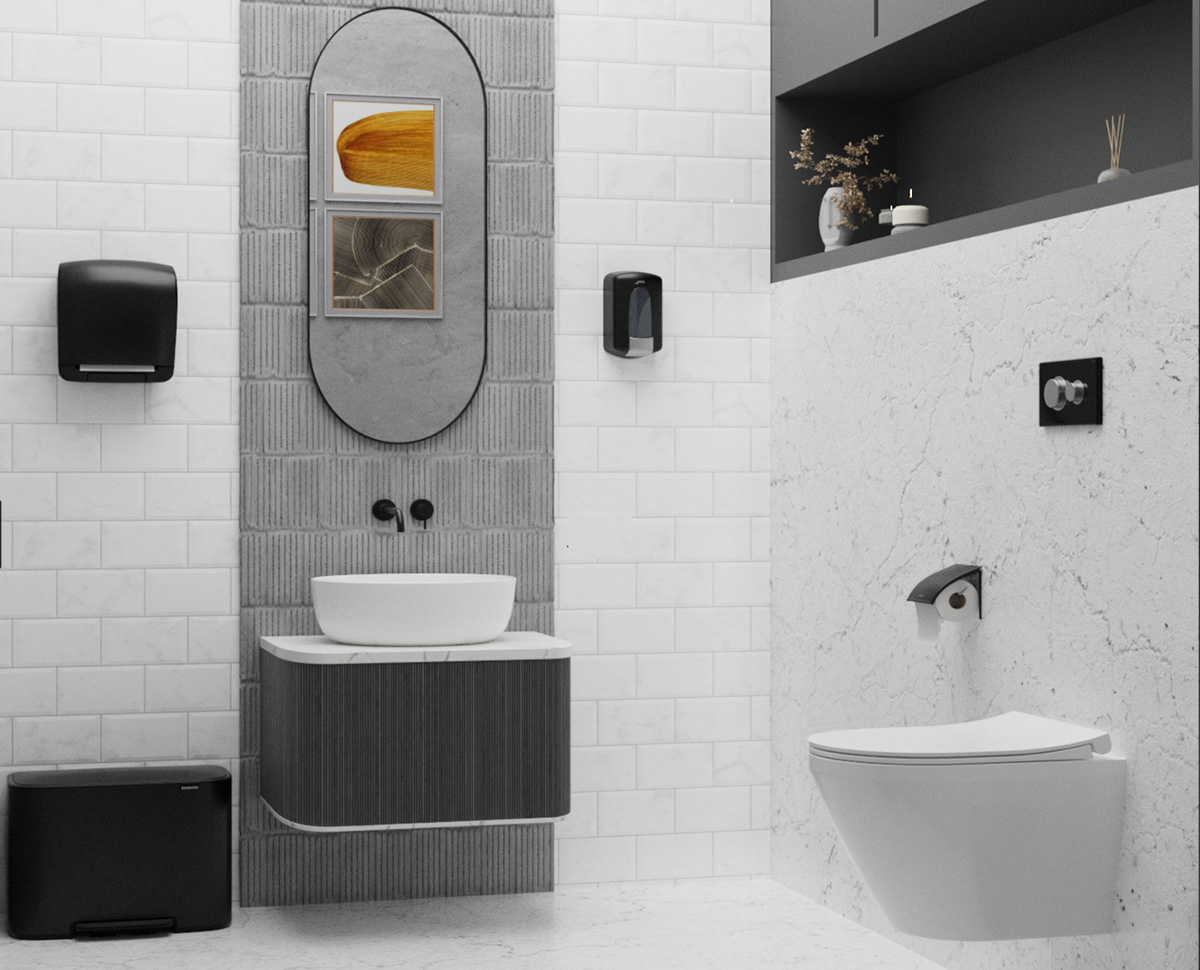 bathroom interior design  Render corona 3ds max black and white Office bathroom design дизайн интерьера wc