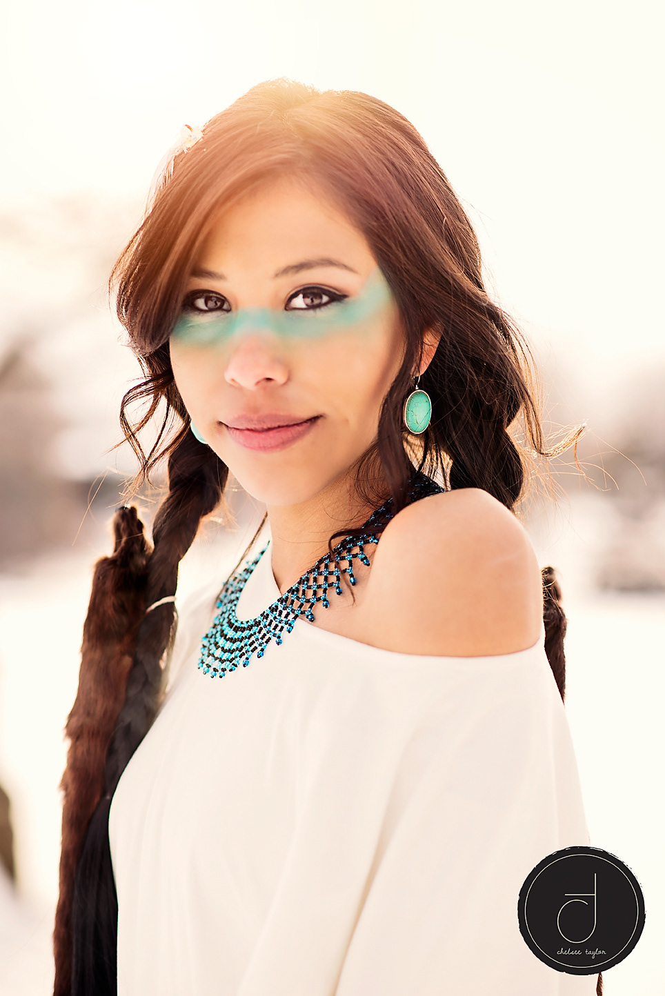 Native american chelsee taylor Beautiful brunette blue feather smile sexy winter Canada