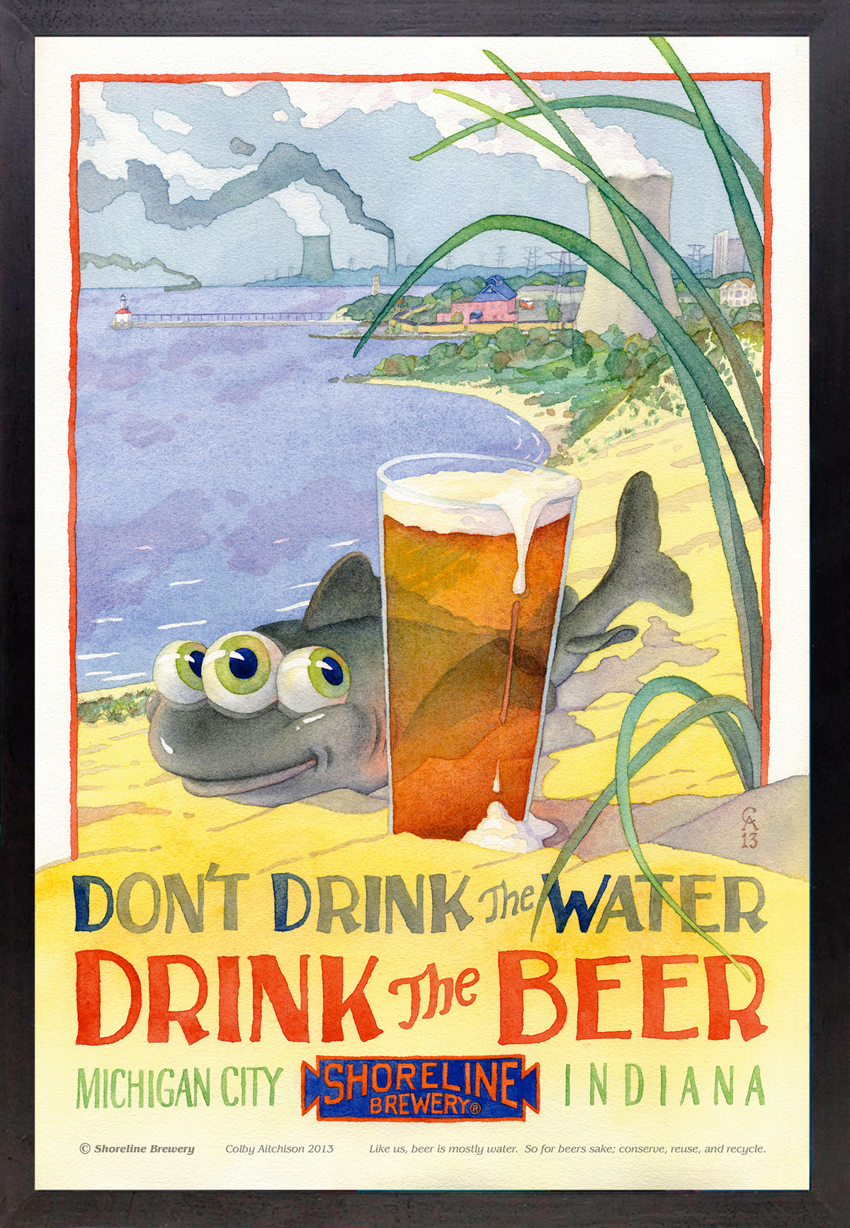 Shoreline Brewery cartoon watercolor craft beer beer poster