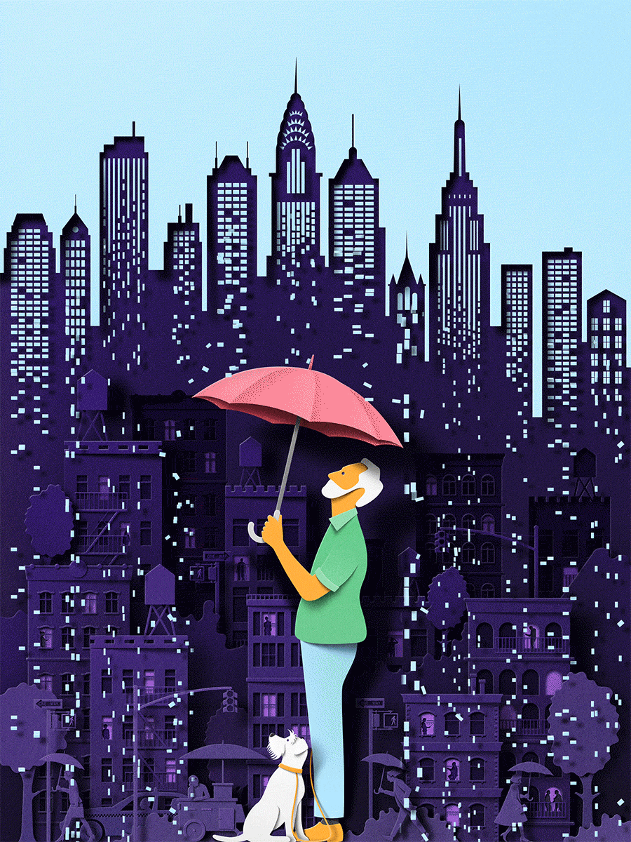paper cut New York city animation  rain