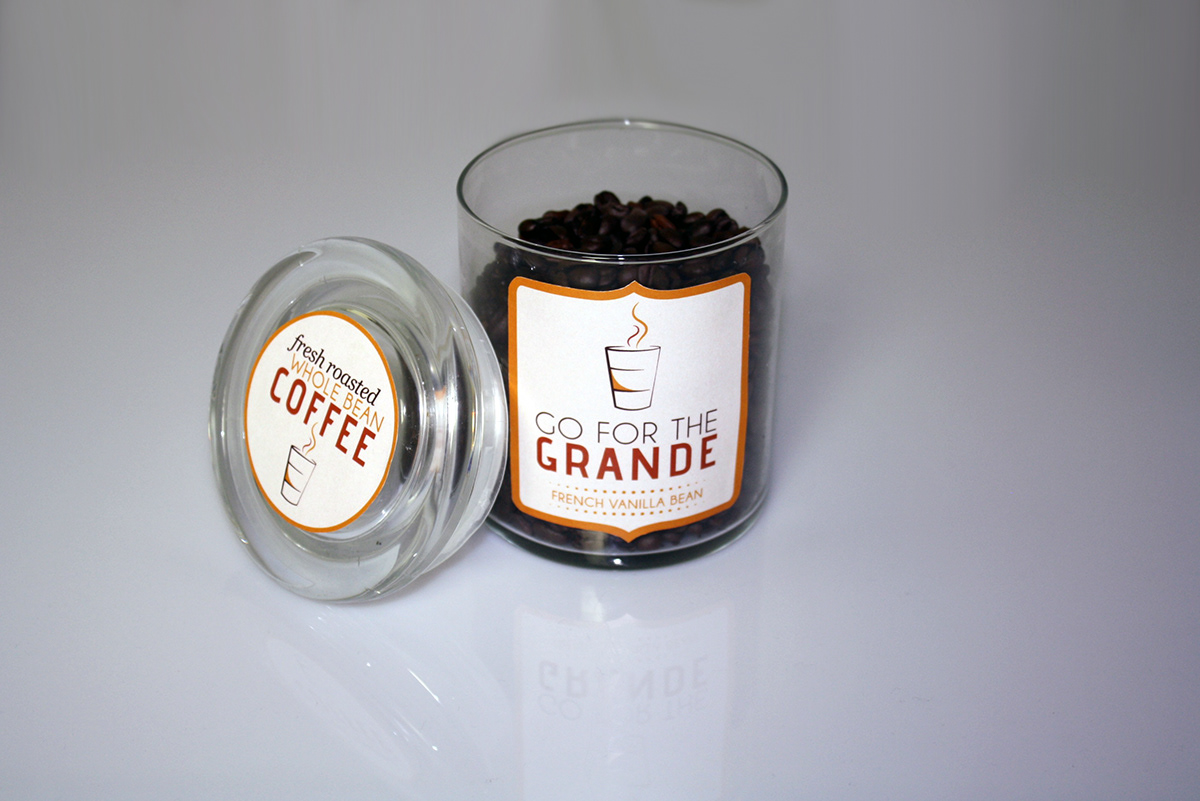 Coffee Packaging logo Label jar yellow brown orange grande labels beans design photoshoot
