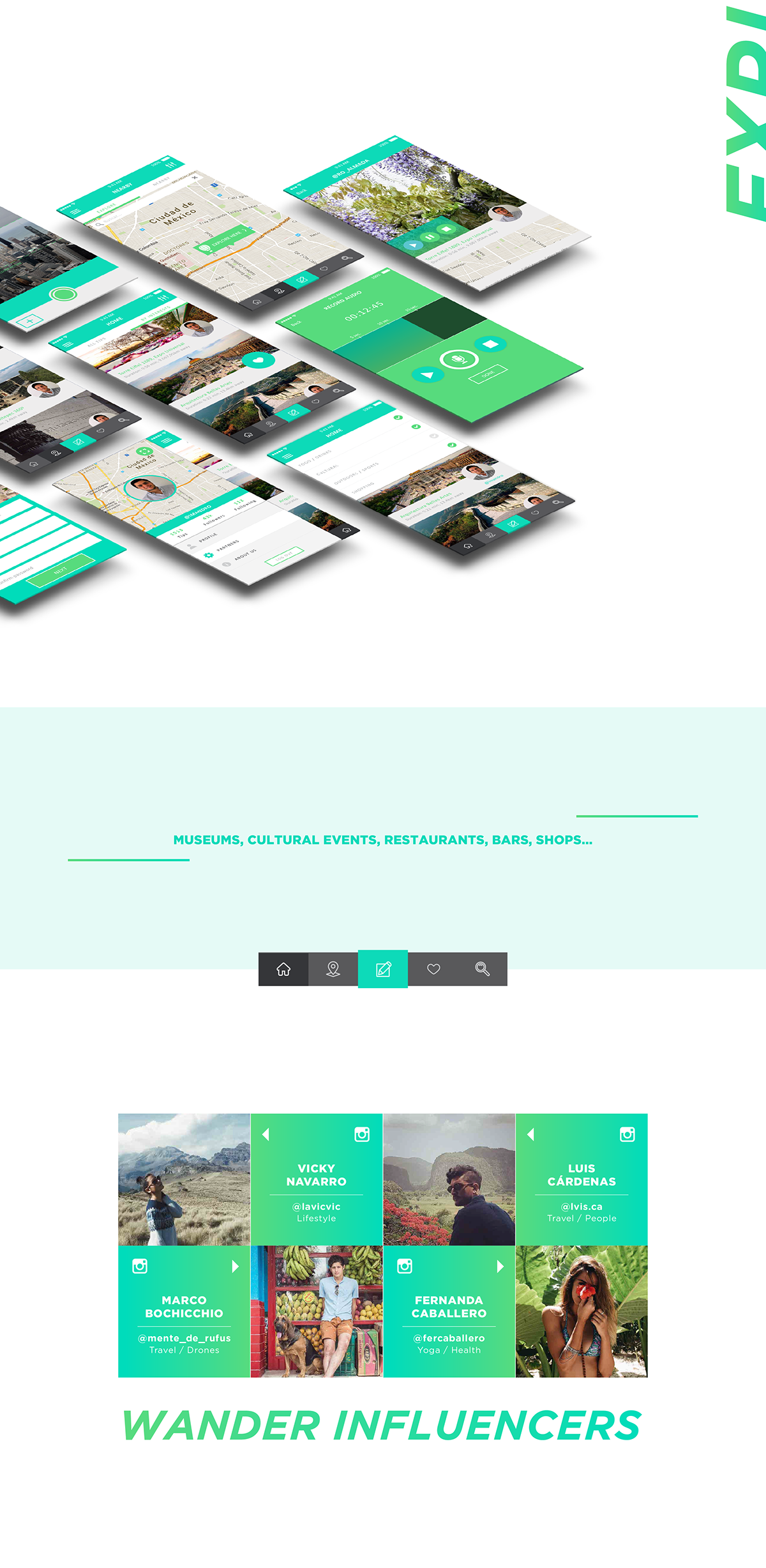 app ux UI Interface mexico df gradient tarvel art explore colorful green pin ios iphone