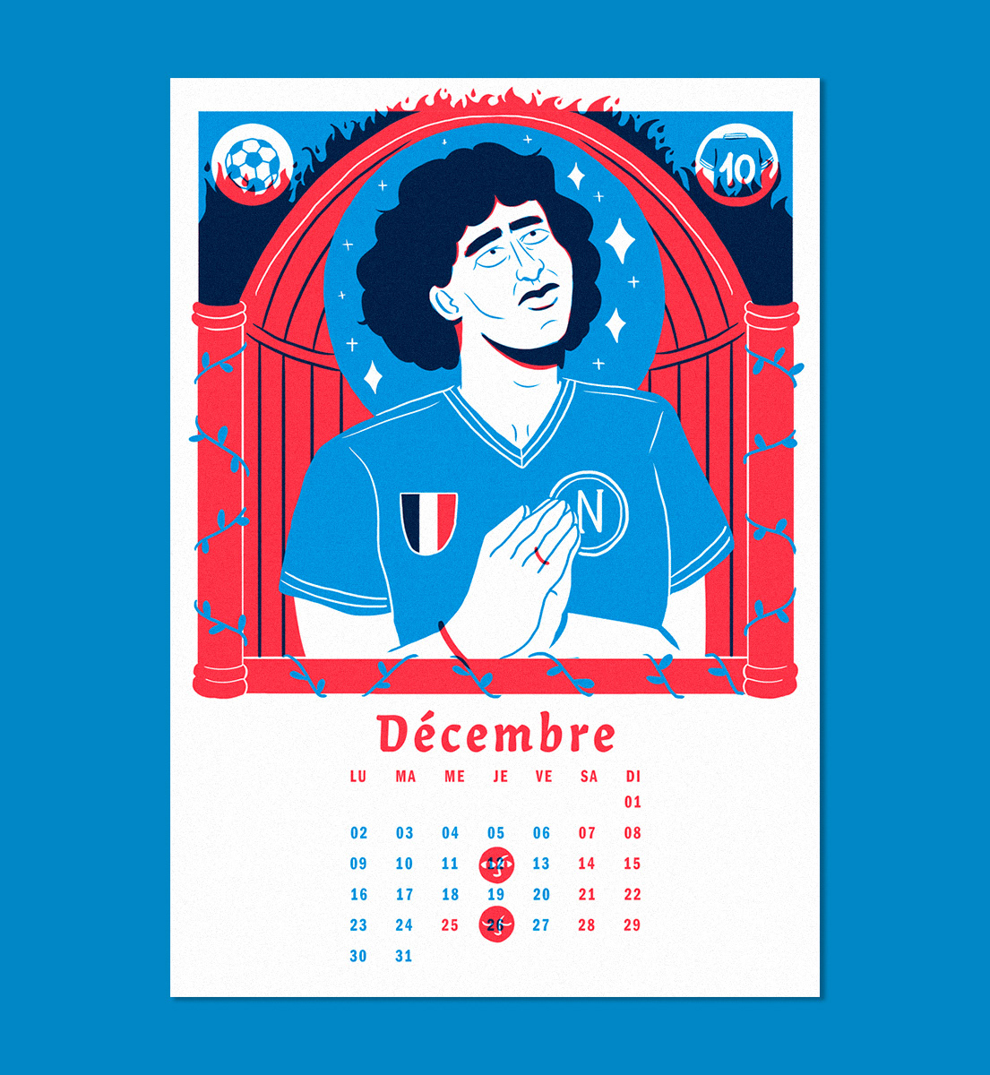 Naples calendar screenprint screenprinted calendrier sérigraphie Italy maradona football religion