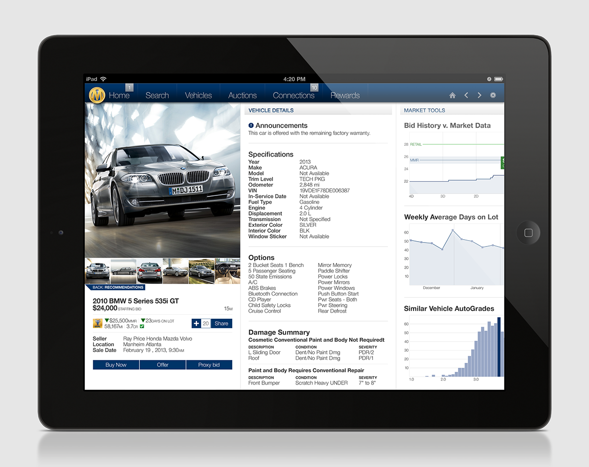 mobile iPad ios tablet automotive   auction gamification social media Vehicle Manheim