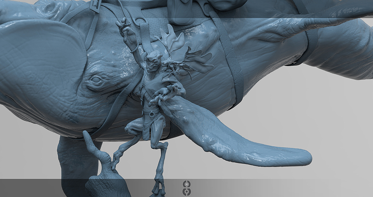 Zbrush Character 3D Whale sea alien rider saddle rope concept