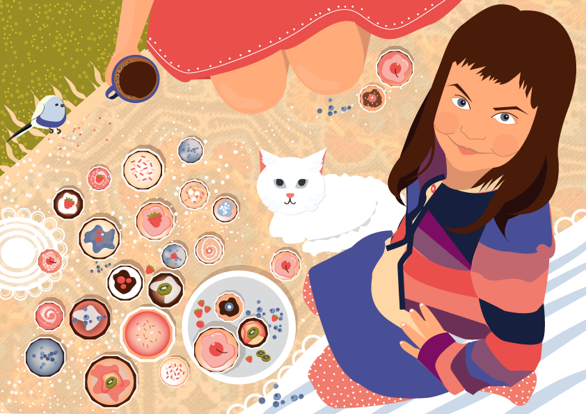 vector ILLUSTRATION  picnic sweet muffin Cat girl breakfast Food 