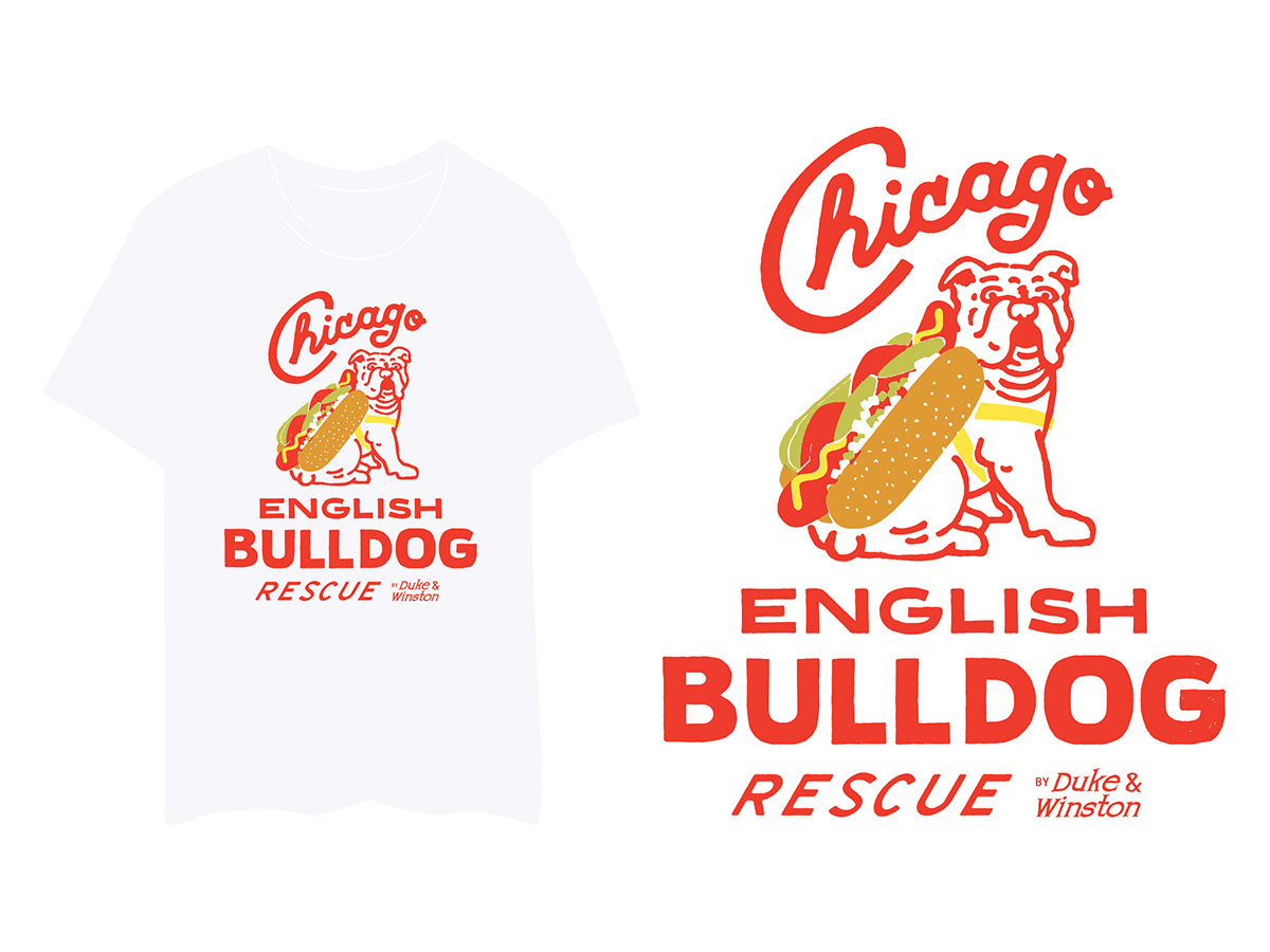 chicago dog illustration dogs Drawing  english bulldog ILLUSTRATION  merchandise Merchandise Design tshirt Tshirt Design