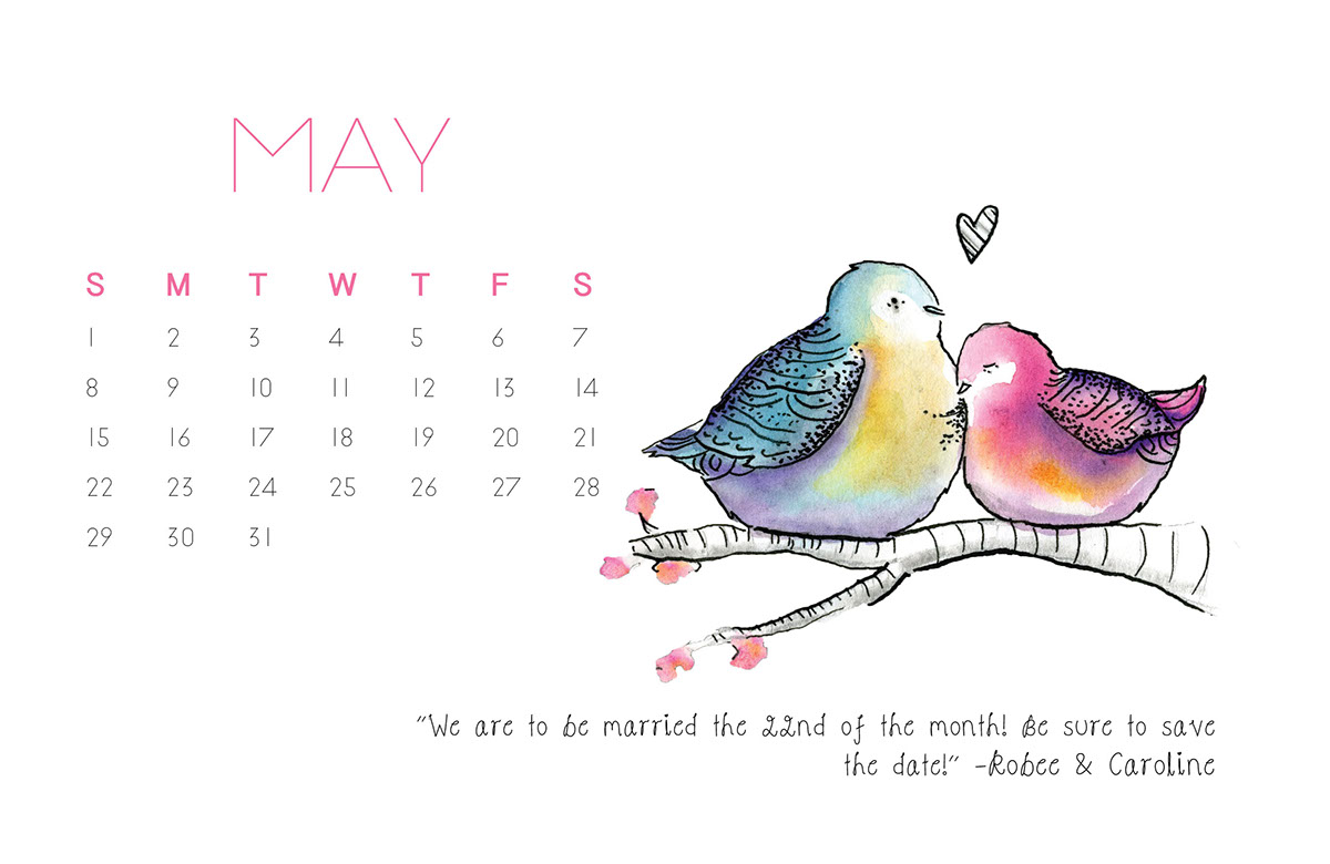 watecolor birds cute calendar