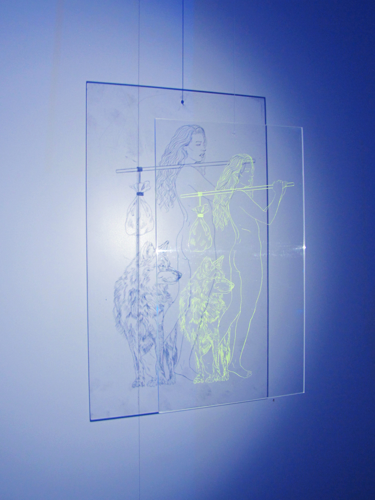arcans tarot Tarot Cards plexiglass contemporary art installation projection blue light art show printmaking