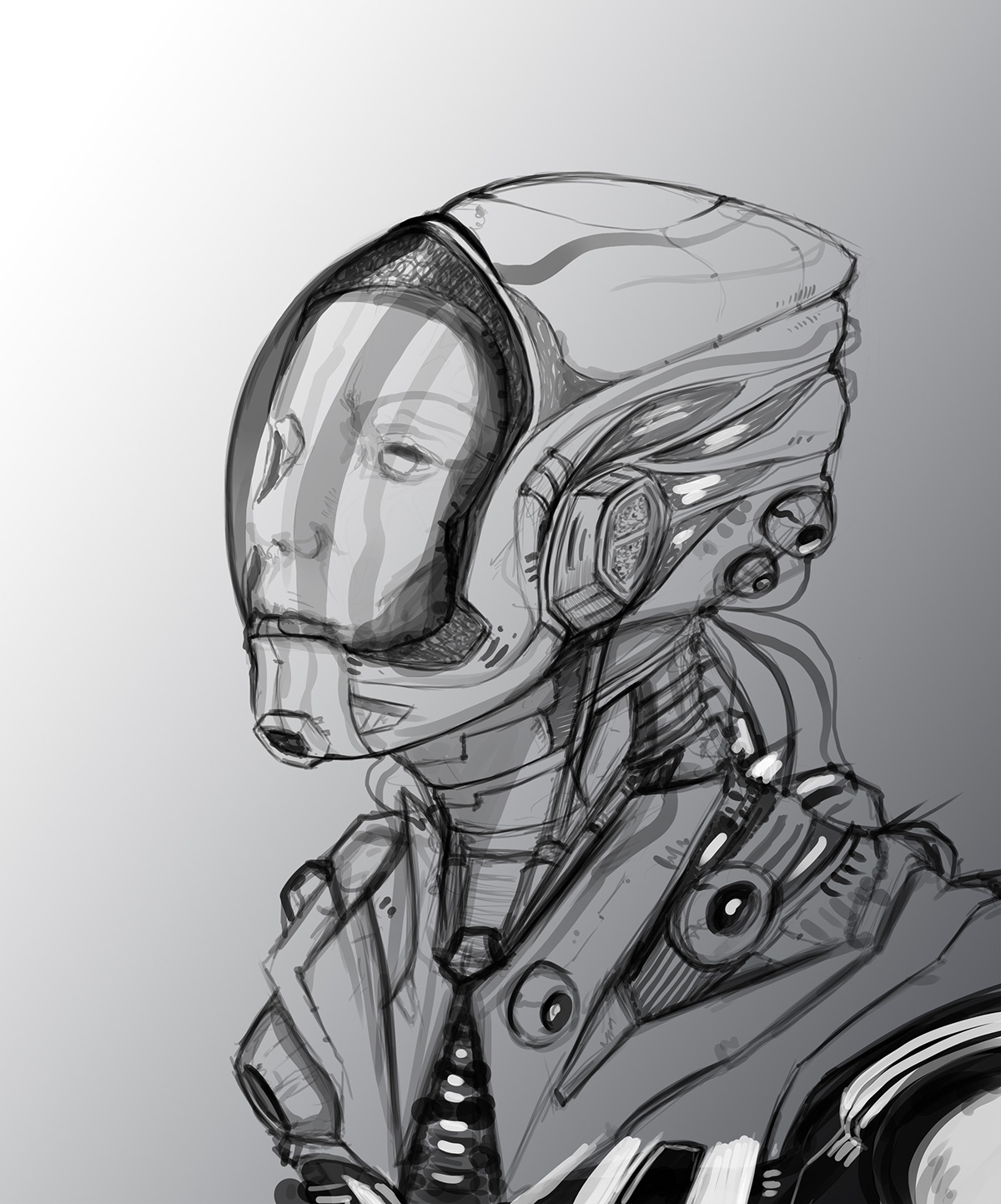 robot woman art concept sketching makingof Space  pinturadigital dibujo
