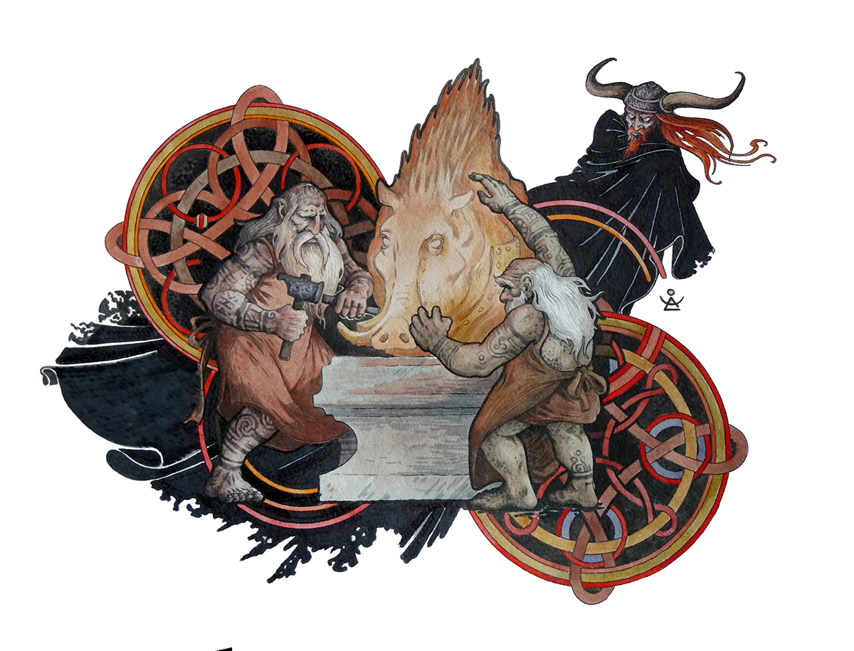 myth legend history gods giant watercolor Scandinavia germany body