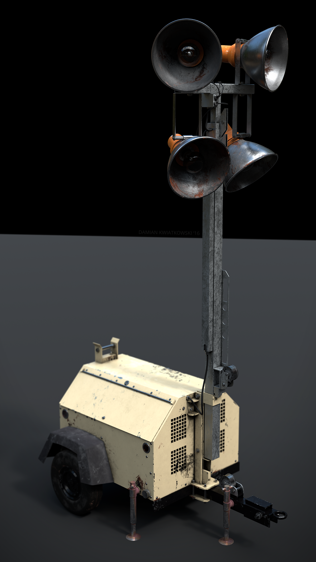 light tower Renderman Substance Painter PBR Physcial old rust Lamp Generator Maya modeling texturing lighting