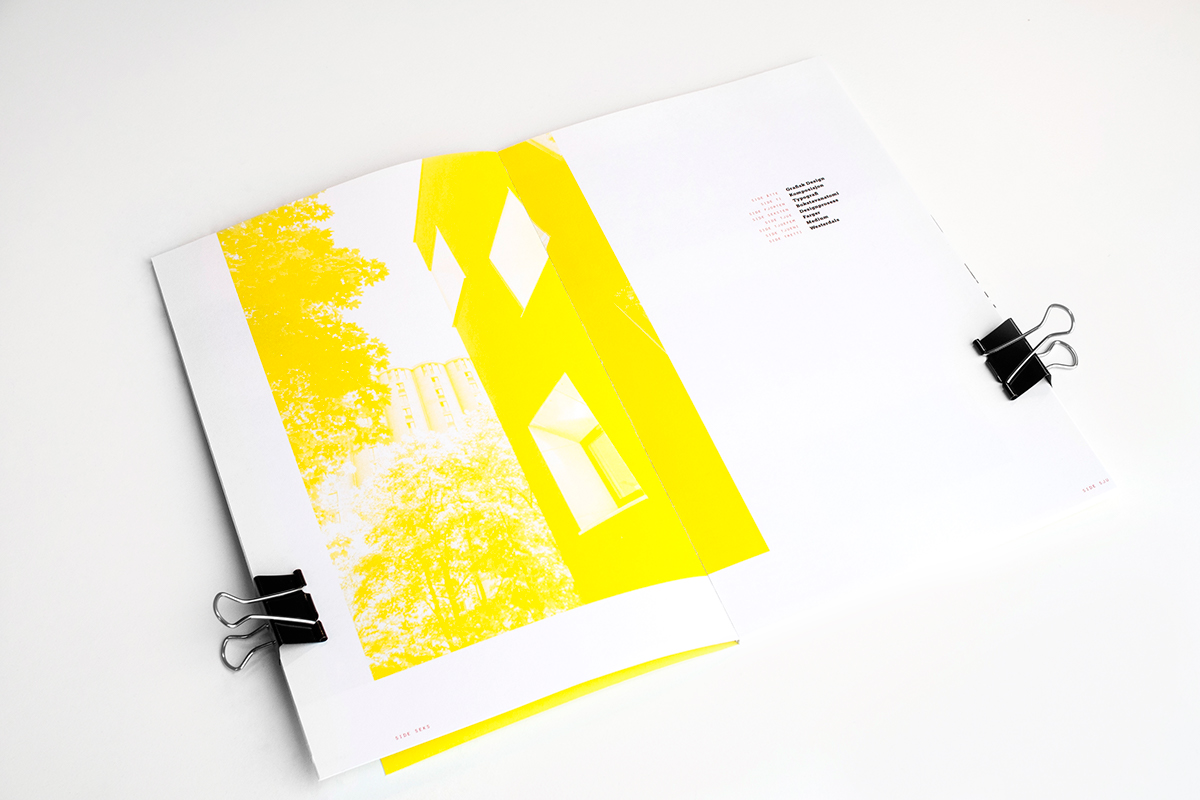 Layout print type spreads experimental westerdals magazine note editorial modern minimal yellow grid student Guide