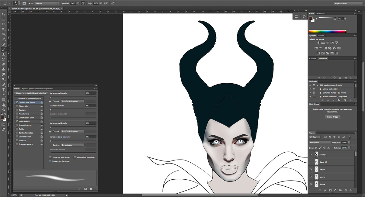 digital illustration Angelina Jolie disney maleficent ilustration Jin wacom Mexicano mexico ilustracion ilustración digital malefica photoshop Illustrator procedimiento