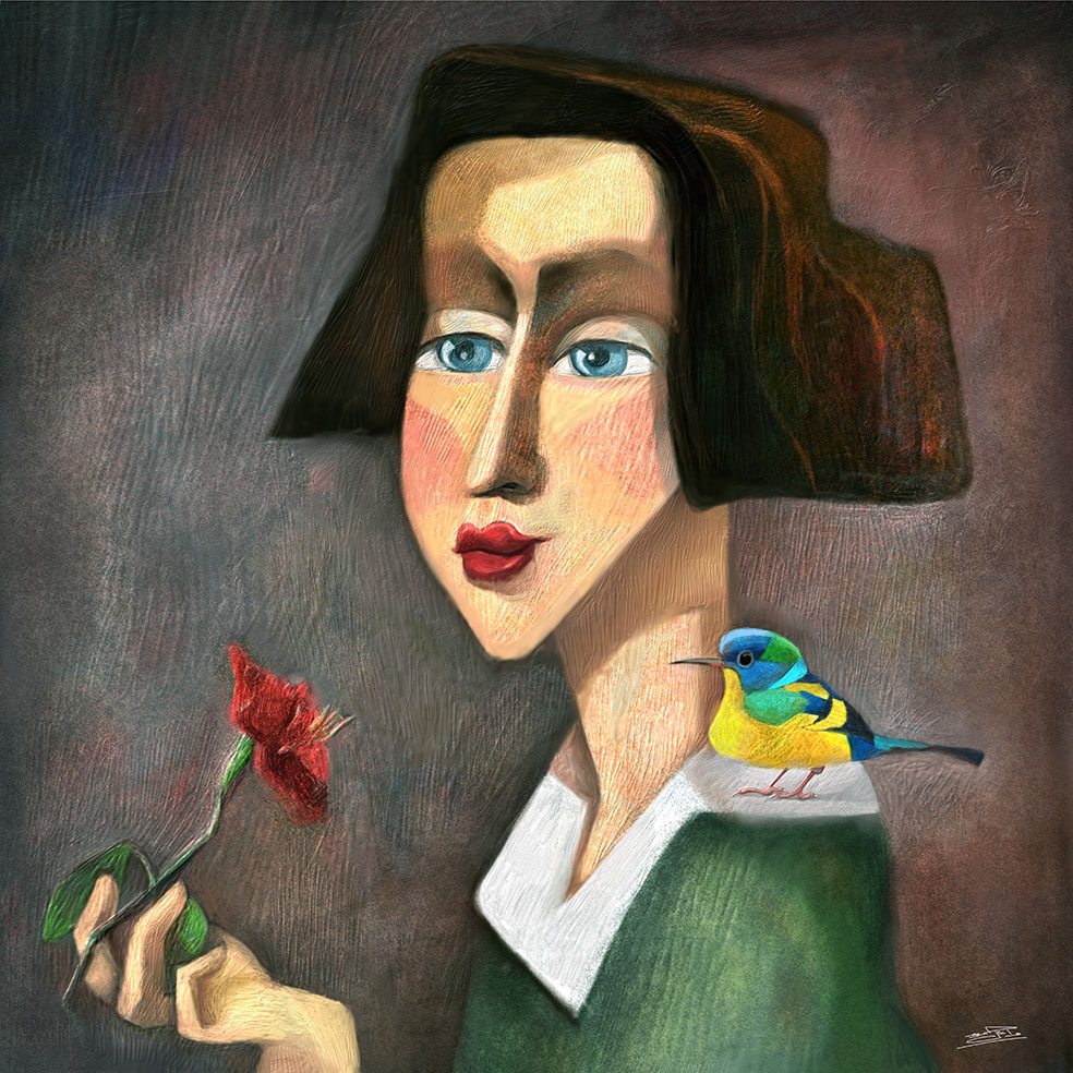 artwork digital illustration woman woman portrait bird Flowers