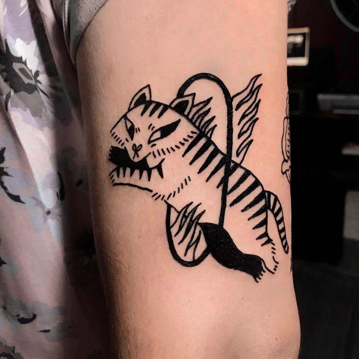 El Salvador tattoo black ink linework tiger heart self love skull feminism
