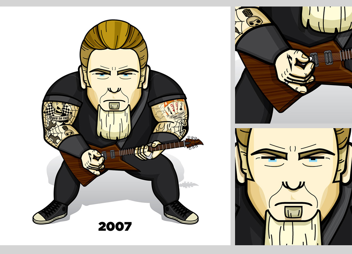Metallica hetfield story evolution historia evolucion heavy metal Hard Rock caricaturas ilustracion diseño de personajes