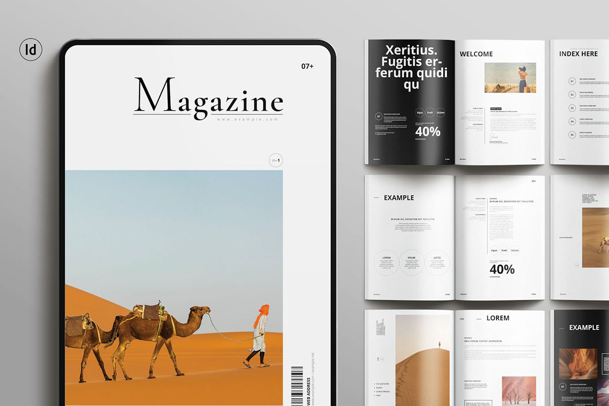 InDesign simple magazine Magazine design Magazine Cover Layout desert template editorial design  editorial
