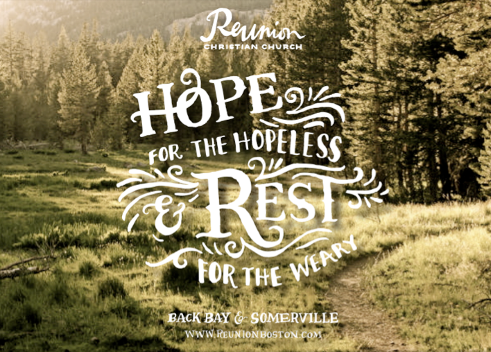 hope hopeless rest weary reunion church Faded Muted warm Christian hand drawn lettering hand written hand