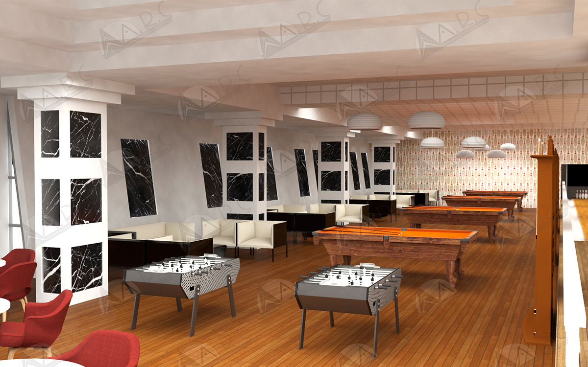 bowling bar Interior design modern furniture