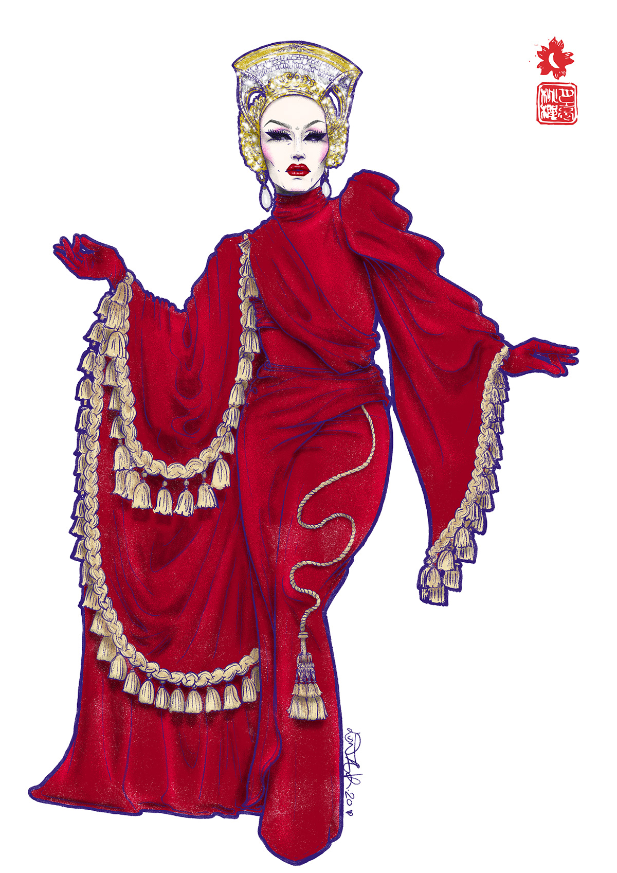 digital painting drag queen drag race Fan Art ILLUSTRATION  red dress ru paul sasha velour