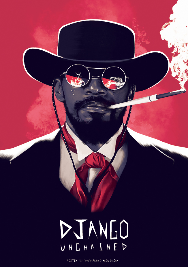 Django Unchained Tarantino Jamie Fox poster red digital painting