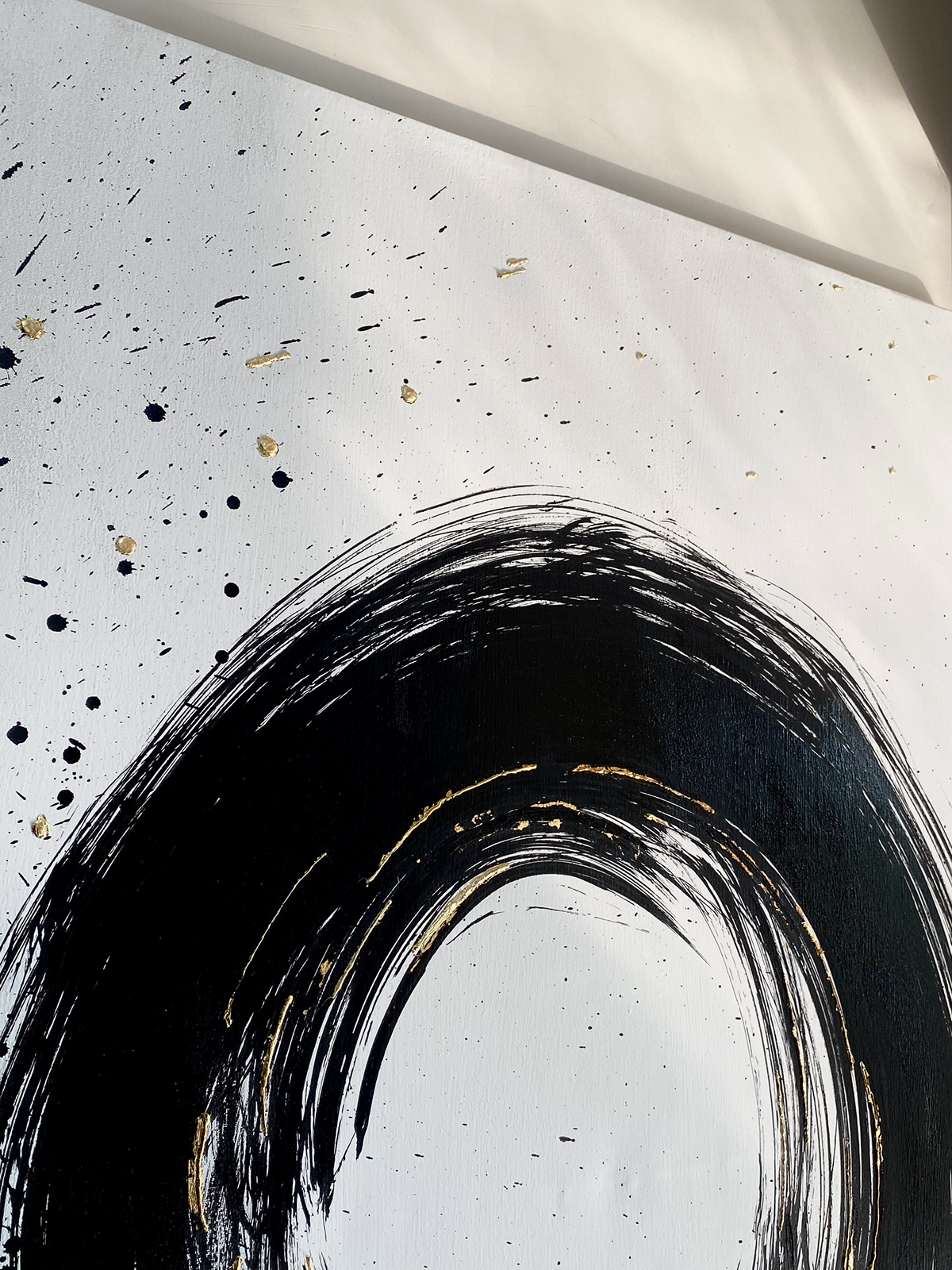 artwork Abstract Art paints design contrast droplets blacks gold leaf moop painting