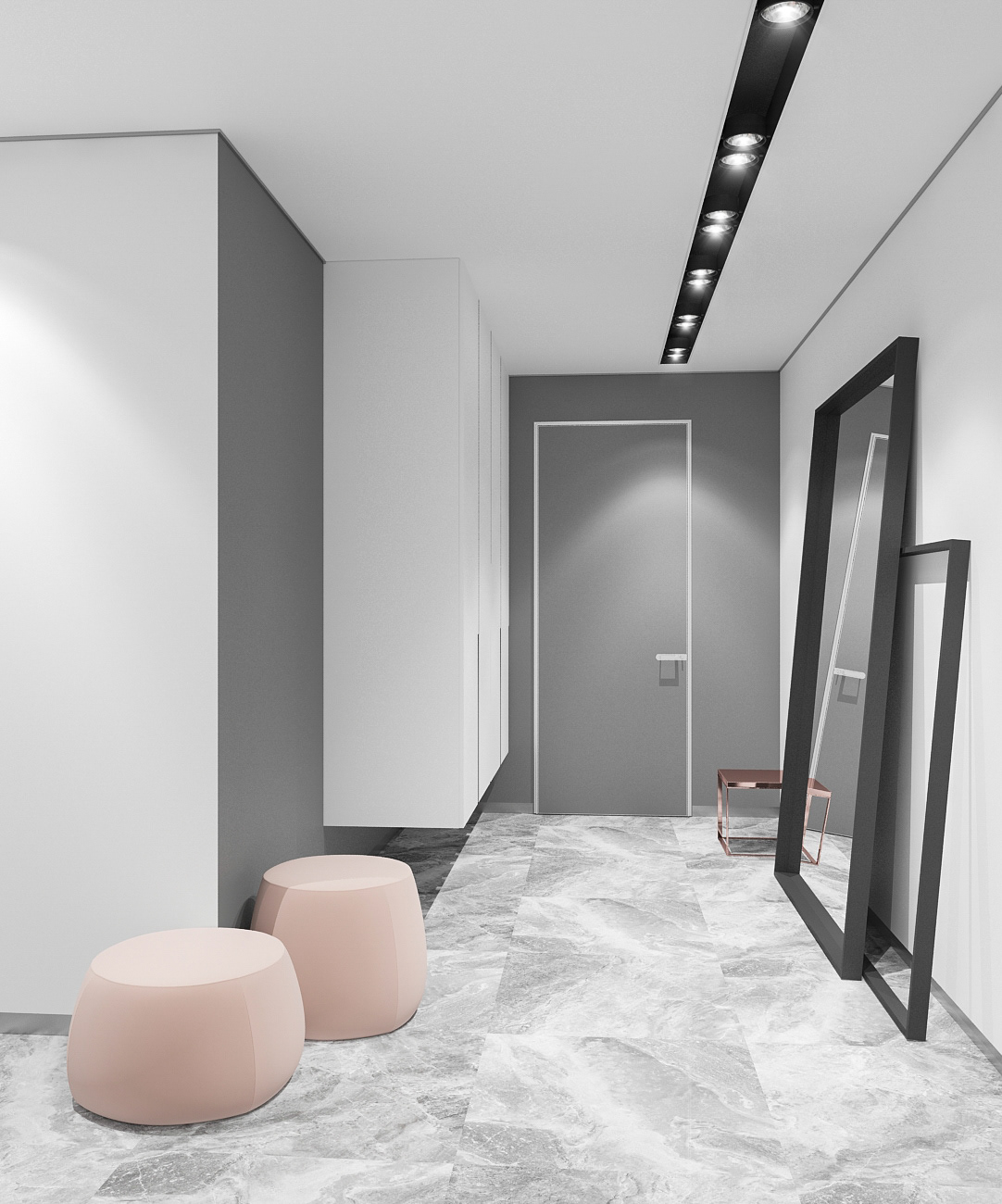 Minimal interior Pink marble bathroom lavatory hallway design interior