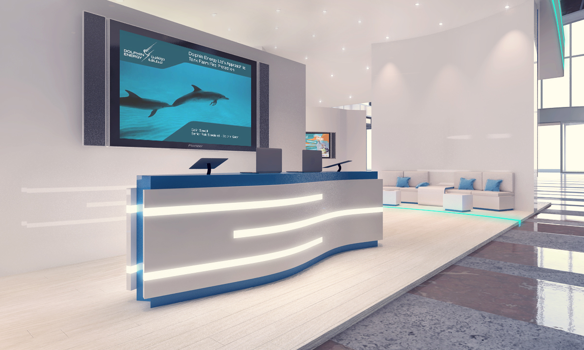 Exhibition  Stand design 3D MAX photoshop Render visual Dolphin Energy blue White