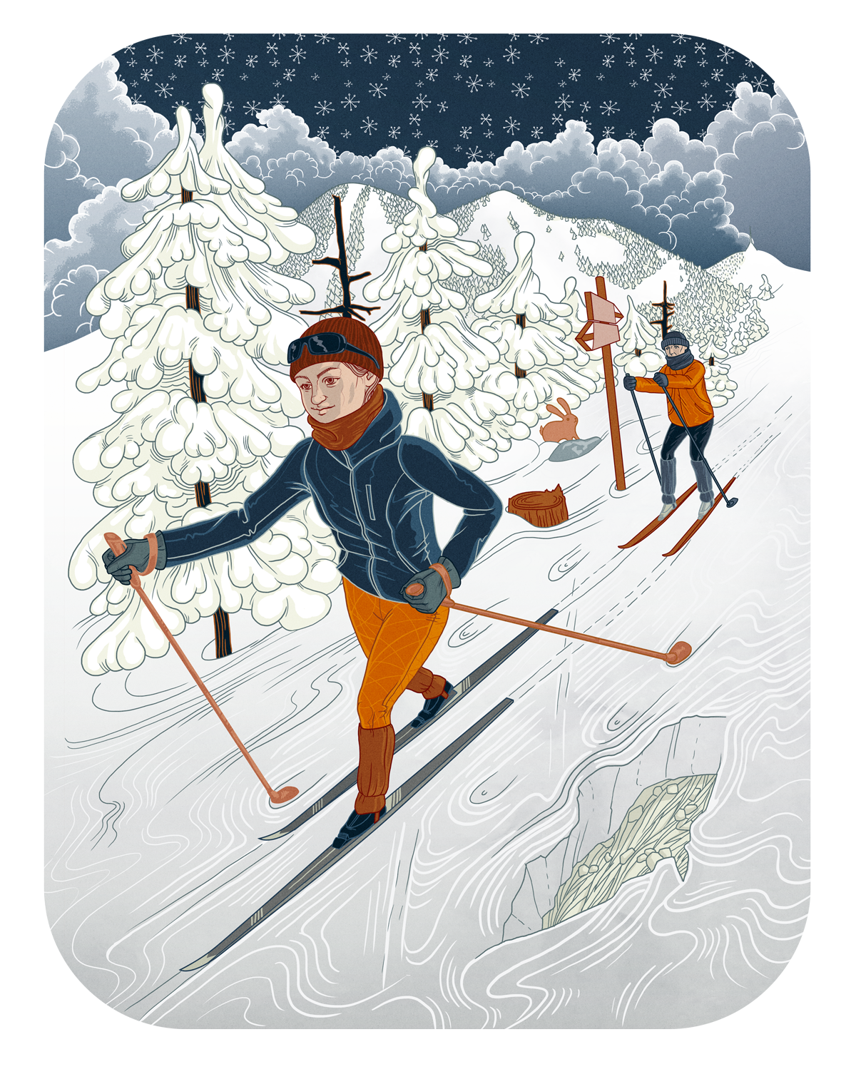 Adobe Portfolio,winter,crosscounty,lines,fills,trees,snow,skier,Ð˜Ð»Ð»ÑŽÑ�Ñ‚Ñ€Ð°Ñ†Ð¸Ñ�...