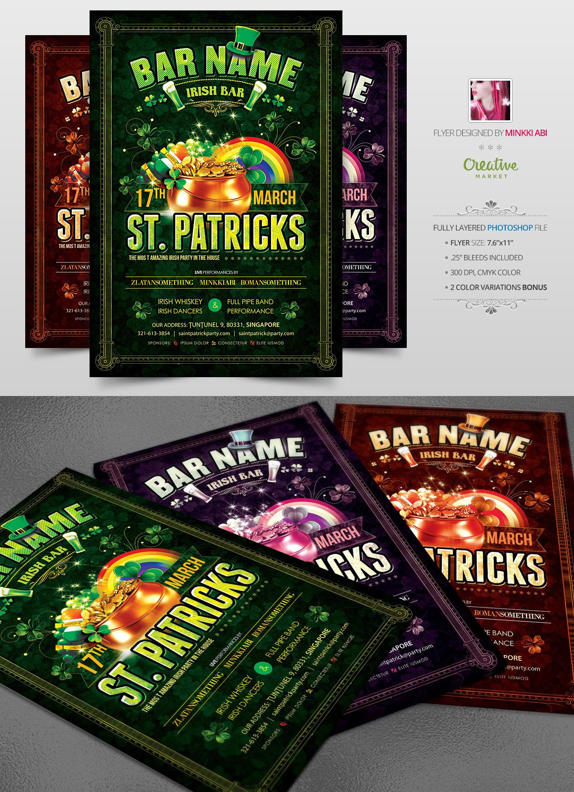 saint patrick's flyer Clover Leaves Patrick day poster money pot coins rainbow irish flag heart green balloons hat beer glass horse shoe grunge Holiday Festival