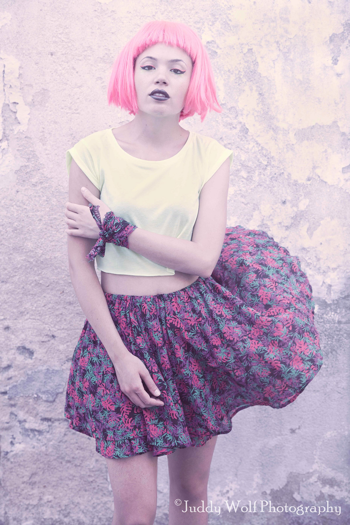 pink wig In Your Face Project wierd portrait people girl model anna grenat Beautiful Style Yolandi skirt